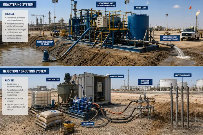 Dewatering services and injection system